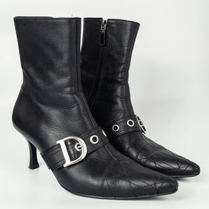 Black Leather Dior Eyelet Pointed Toe Boots